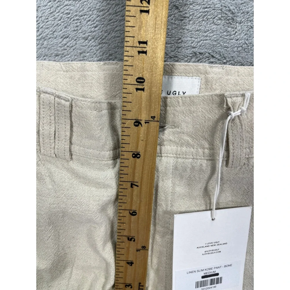 I Love Ugly Slim Kobe Pant Mens Medium Bone Linen Cropped Leg Straight Fit